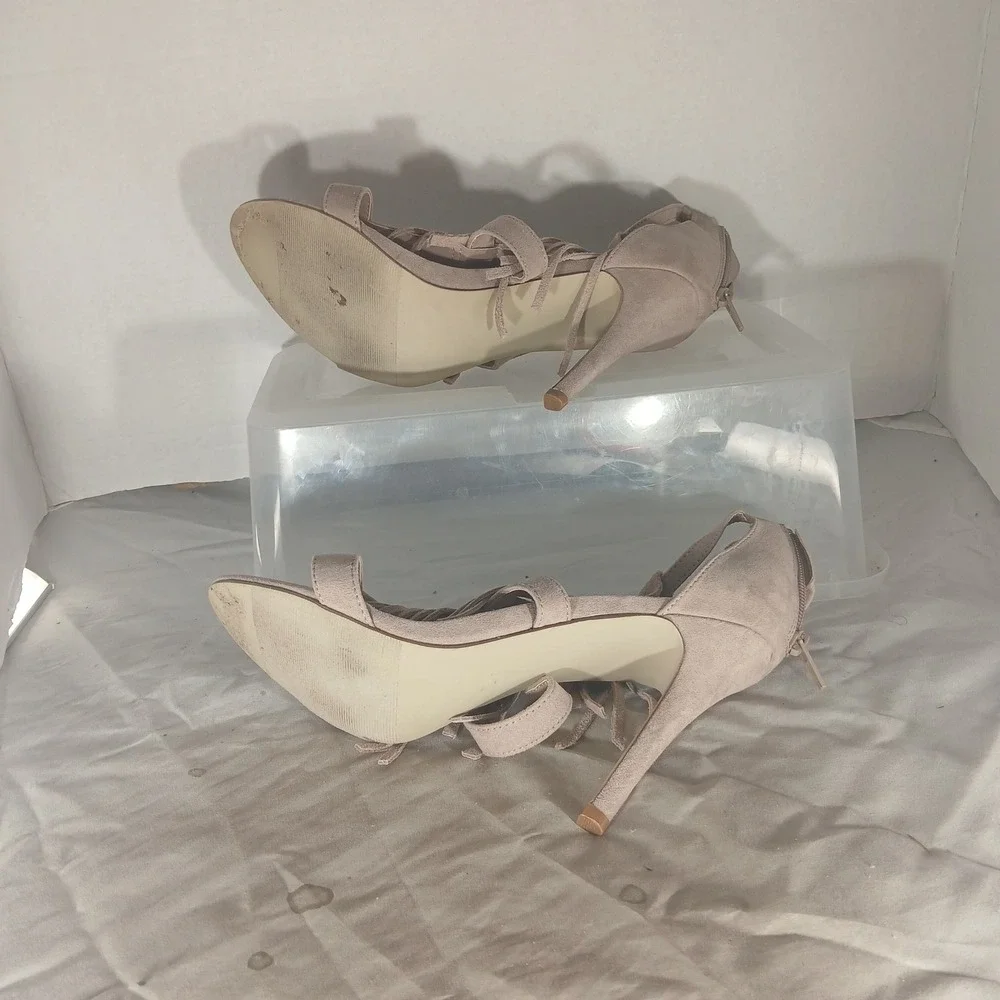 Madden Girl Demmi‎ Sandal 8.5 Taupe Fringe Stiletto Boho Festival High Heel